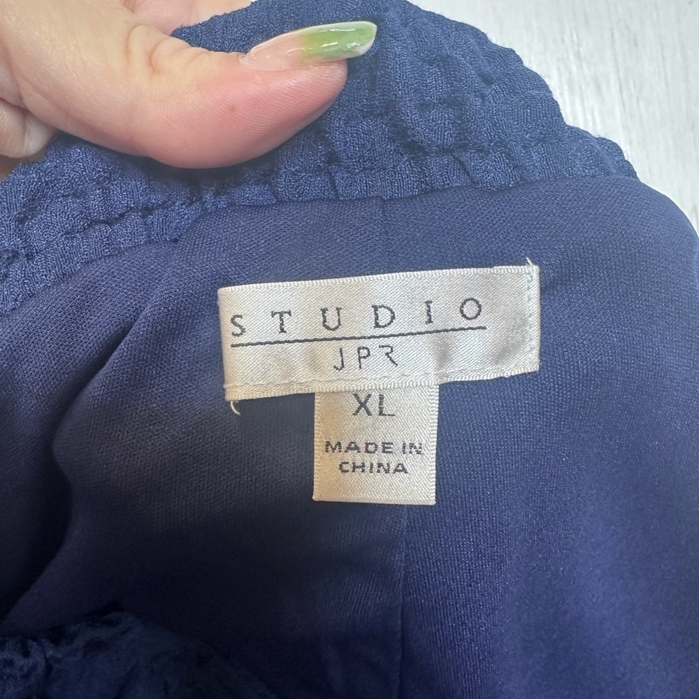 Studio JPR Navy Wide Leg Pants XL Smocked Waist Tassel Drawstring Boho Beach - Picture 8 of 11